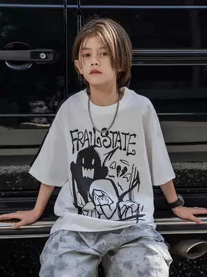 2026 Summer Ghost Boys T-Shirt Panda Round Short Sleeve