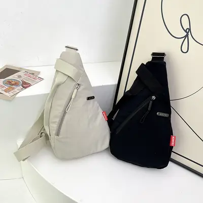 2025 Women's Black Nylon Chest Bag with Adjustable Strap