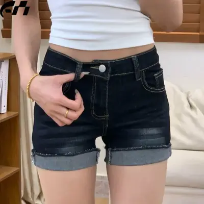 American Hot Girl Dark Blue Ultra-Short Shorts