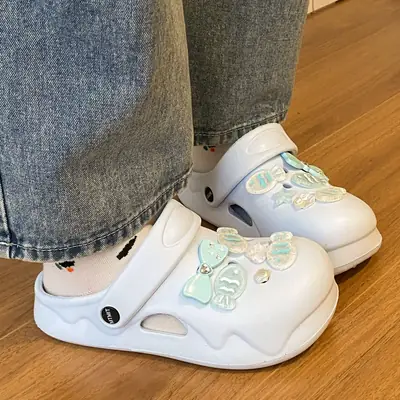 White Japanese Style Croc Shoes for Women