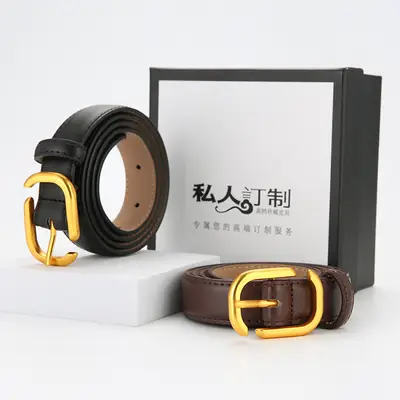 Women Genuine Leather Belt Tan Gold Buckle