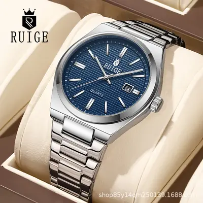 Men's Stainless Steel Quartz Watch with Calendar & Luminous Dial