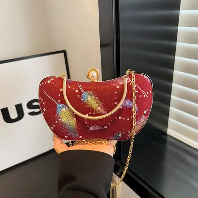 Red Feather Sequin Crossbody Bag for Women 2025