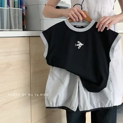 Muye Kids Sleeveless Summer Set Black White Shorts