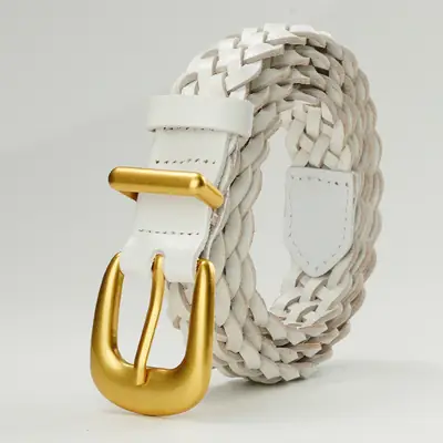 Gold Buckle Braided Black Belt for Women