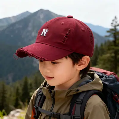 Maroon Korean Letter Embroidered Baseball Cap