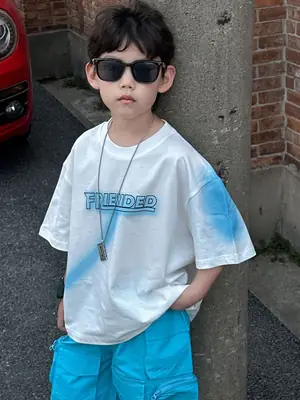 Kids Cotton Summer T-Shirt Blue Short Sleeve Korean Style