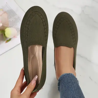 Women's Olive Green Slip-On Round Toe Casual Shoes