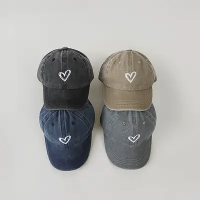 Gray Heart Embroidered Baseball Cap for Kids
