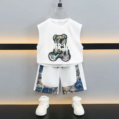 Boys Sleeveless T-Shirt Shorts Set White Graphic 2025