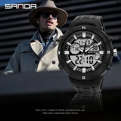 Sanda Men's Green Digital Watch with 3 Subdials
