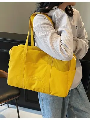 Yellow Zipper Shoulder Bag for Women Travel Shopping