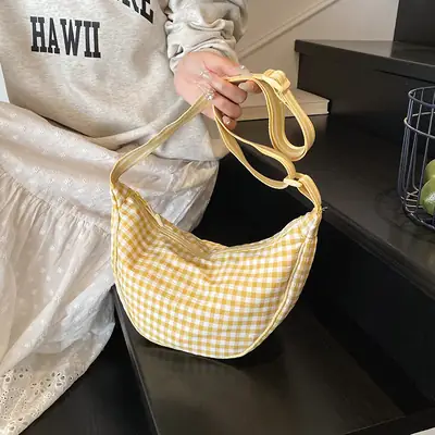 2025 Summer Yellow Checkered Shoulder Crossbody Bag