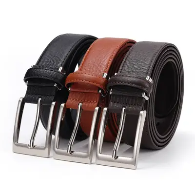 Men Genuine Leather Retro Brown Belt with Cross Buckle