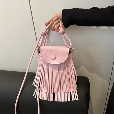 Pink Tassel Mobile Phone Bag for Women