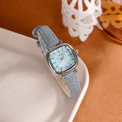 Women's Gold Quartz Watch with Red Leather Strap