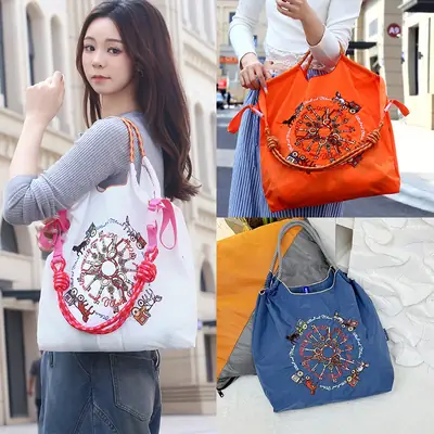 Embroidered Crossbody Bag for Women Large Capacity Orange Blue