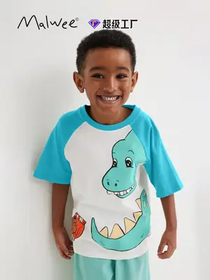 Cross-border Boys T-shirt Small Medium Blue Cartoon