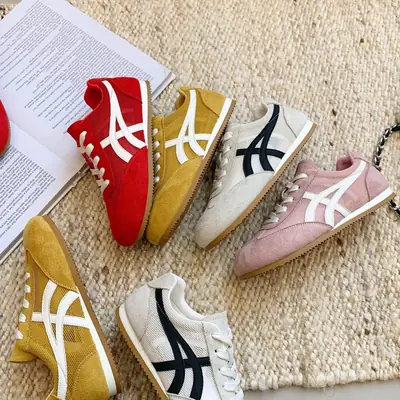 Women Genuine Leather Jogging Shoes Pink Round Toe