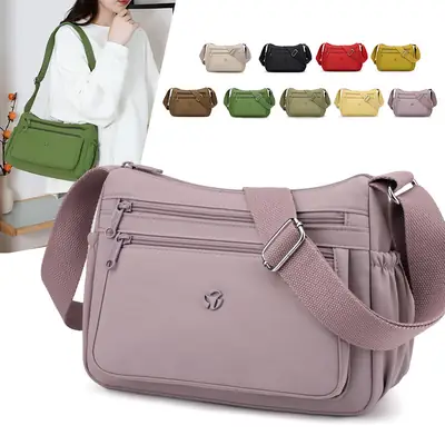 Multi-Compartment Crossbody Bag for Women, Lightweight Nylon Travel Bag