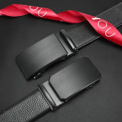 New Men's Black Genuine Leather Belt with Automatic Buckle