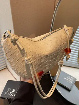 Women's Woven Horns Shoulder Bag Beige Casual Commuter