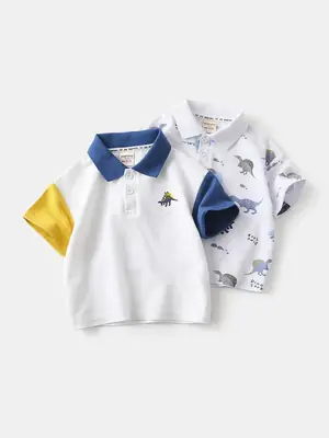 Children's Blue Yellow Dinosaur Polo T-Shirt