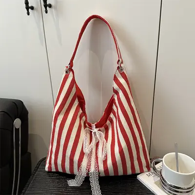 Red White Striped Lazy Fashion Tote Bag