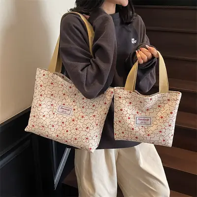 Korean Print Casual Tote Bag Large Capacity All Canvas