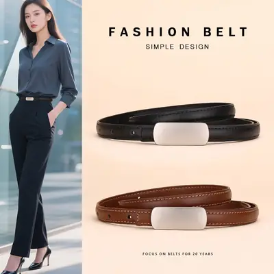 White Thin Fashion Belt for Women Business Suit
