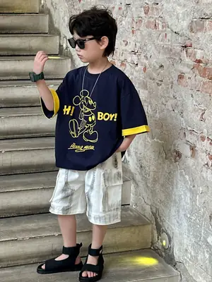Boys Navy Hi Furry Bear T-Shirt Shorts Set