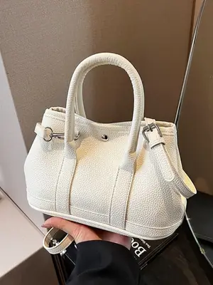White Leather Hand-Carrying Bucket Bag for Women