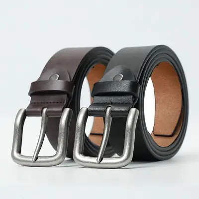 Men's Leather Belt with Pin Buckle Casual Business