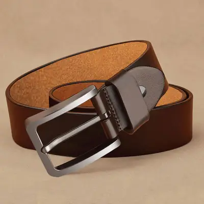 Men's Genuine Leather Belt with Cross-Border Pin Buckle