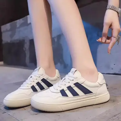Women's White Leather Casual Sneakers Flat School Shoes