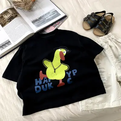 Boys Black Duck Embroidered T-Shirt 2025