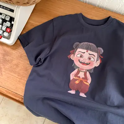Kids Navy Blue Cartoon T-Shirt 2025 Summer