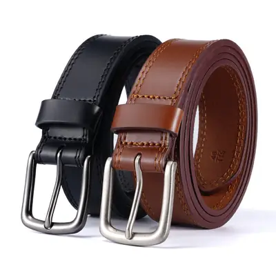 Vintage Brown Genuine Leather Belt with Silver Buckle