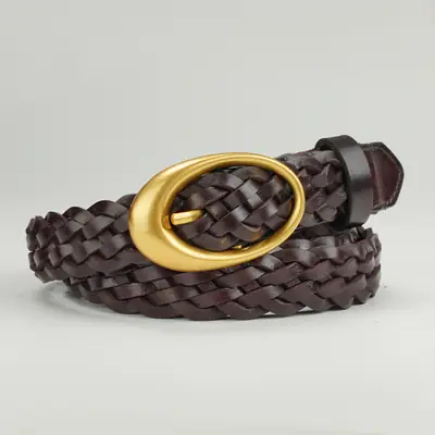 Women's Brown Braided Belt with Gold Buckle