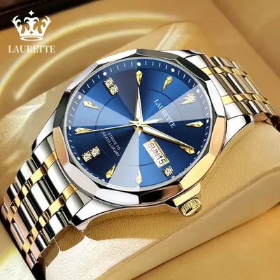 Laurit's Stainless Steel Men's Quartz Watch with Live Display