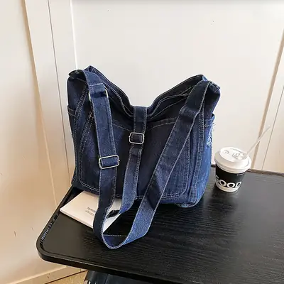 Blue Denim Crossbody Bag Large Capacity Girls