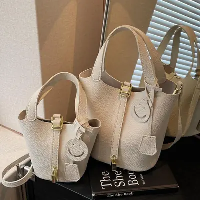 Women's Retro Satchel Bag Beige Gold Accents
