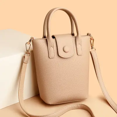 Women's Beige Crossbody Shoulder Bag with Long Strap