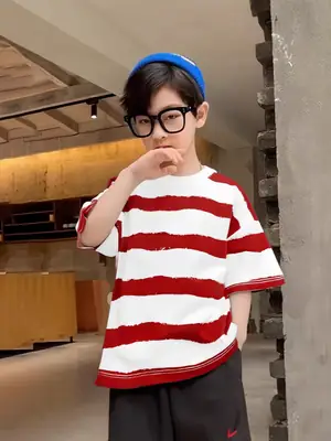 Boys Striped Cotton T-shirt Red White Summer Wear