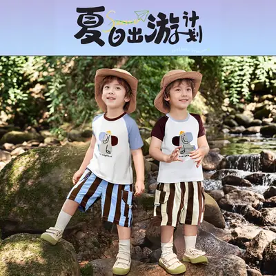 Kids Cartoon Raglan Sleeve T-Shirt Shorts Set