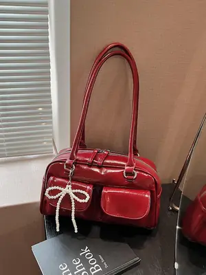 Red Korean Style Shoulder Bag for Women 2025
