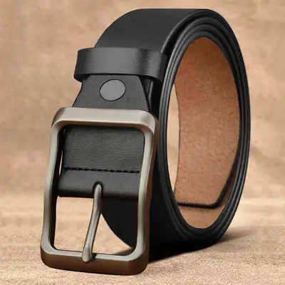 Men's Vintage Brown Leather Belt with Silver Buckle