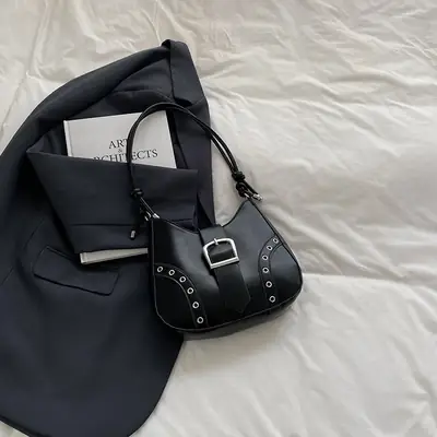 Black Korean Style Shoulder Bag with Crossbody Strap