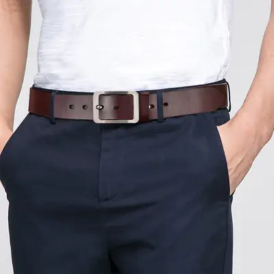 Men's Brown Genuine Leather Belt with Silver Buckle