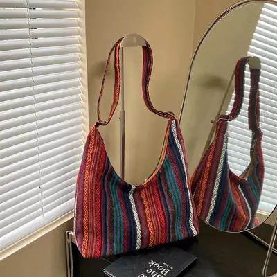 Ethnic Printed Tote Bag Women Large Capacity Textured Cloth
